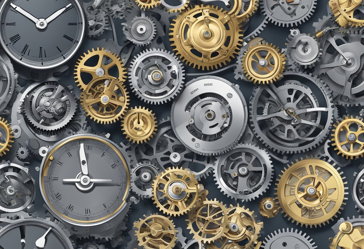 A variety of Seiko movement types in motion. Gears turning, springs coiling, and hands ticking