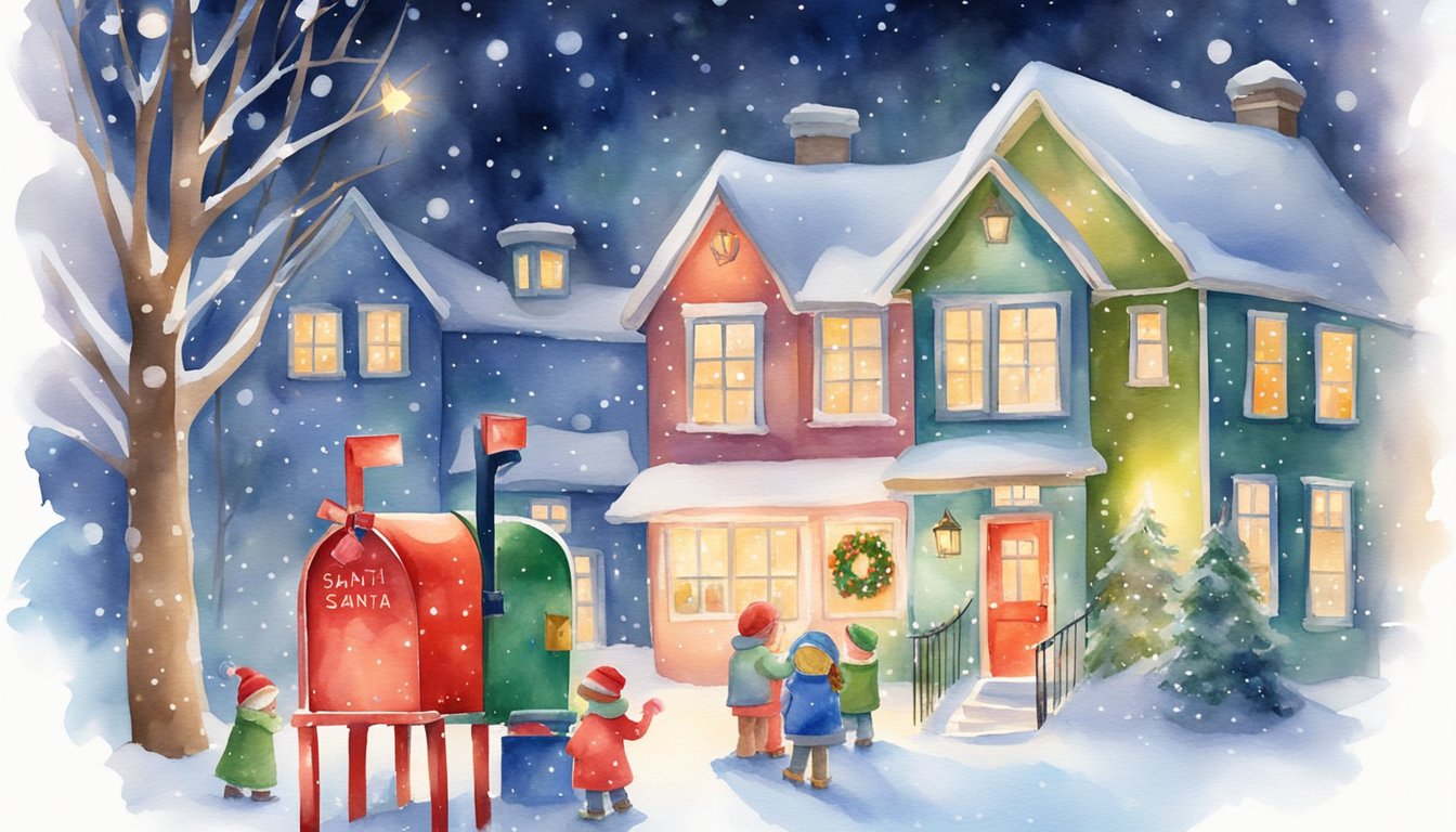 Children's letters to Santa fill a colorful mailbox, surrounded by twinkling lights and snowflakes.</p><p>A magical glow emanates from the letters, symbolizing the hope and excitement of making wishes come true