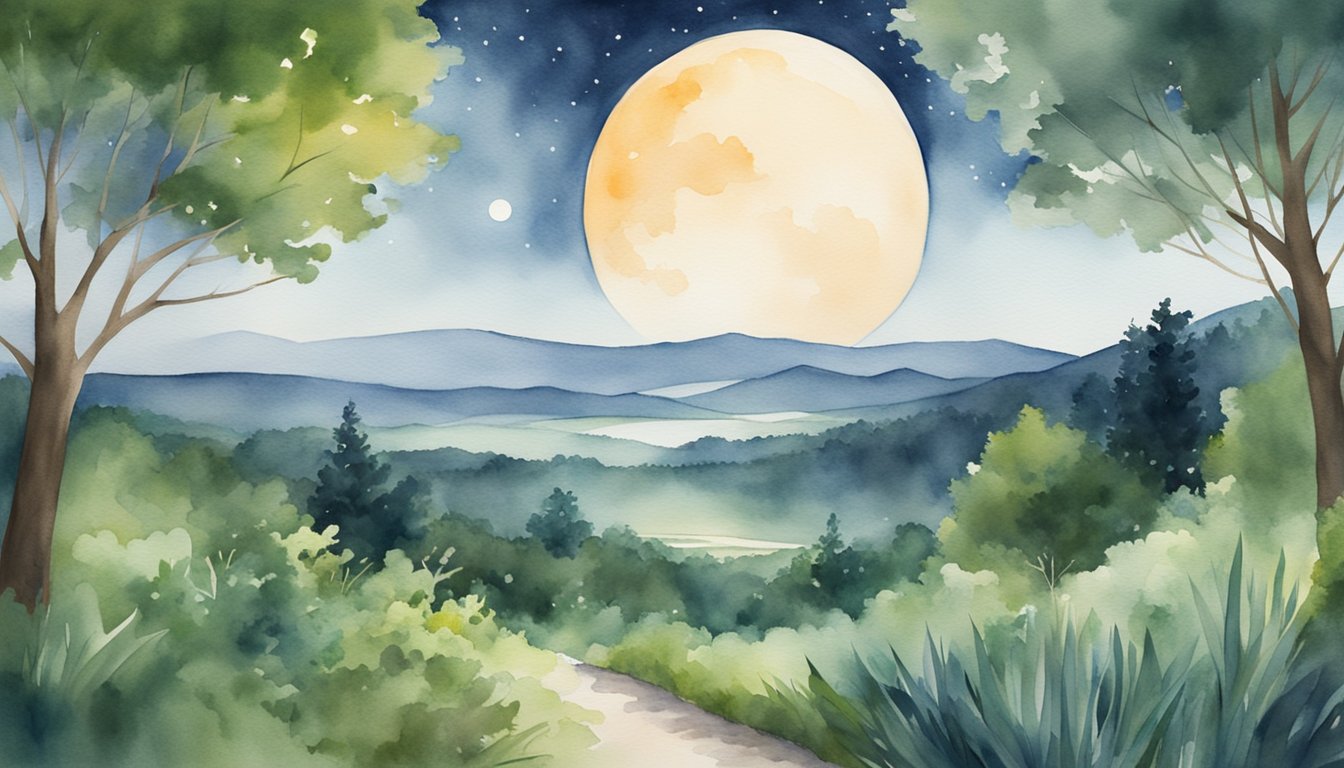 The full moon rises over a serene landscape, with lush greenery and clean air.</p><p>The scene exudes a sense of peace, health, and harmony with nature