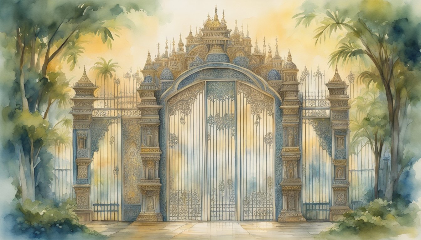 The gates of paradise stand tall, adorned with intricate carvings and symbols, reflecting the cultural and artistic impact of the era