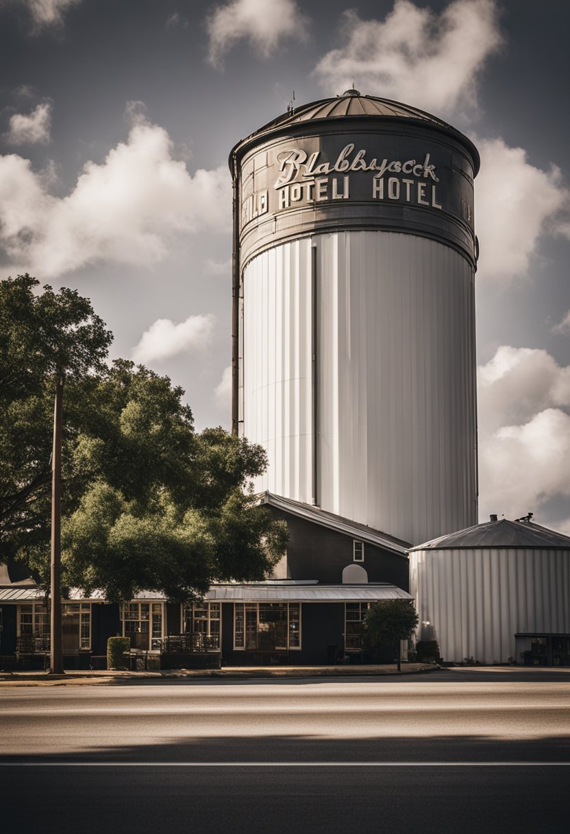 The Blaylock Hotel stands tall near the iconic magnolia silos, exuding luxury and elegance in its architecture and surroundings