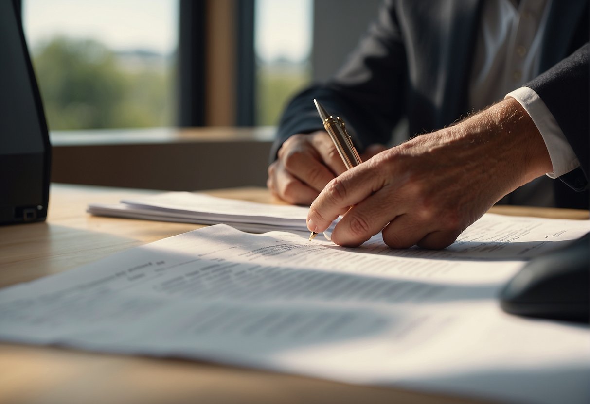 Devolução De Terreno Para Loteadora e o Distrato: Entendendo os Direitos e Procedimentos 1 A plot of land being returned to a developer, with legal documents and a contract being signed