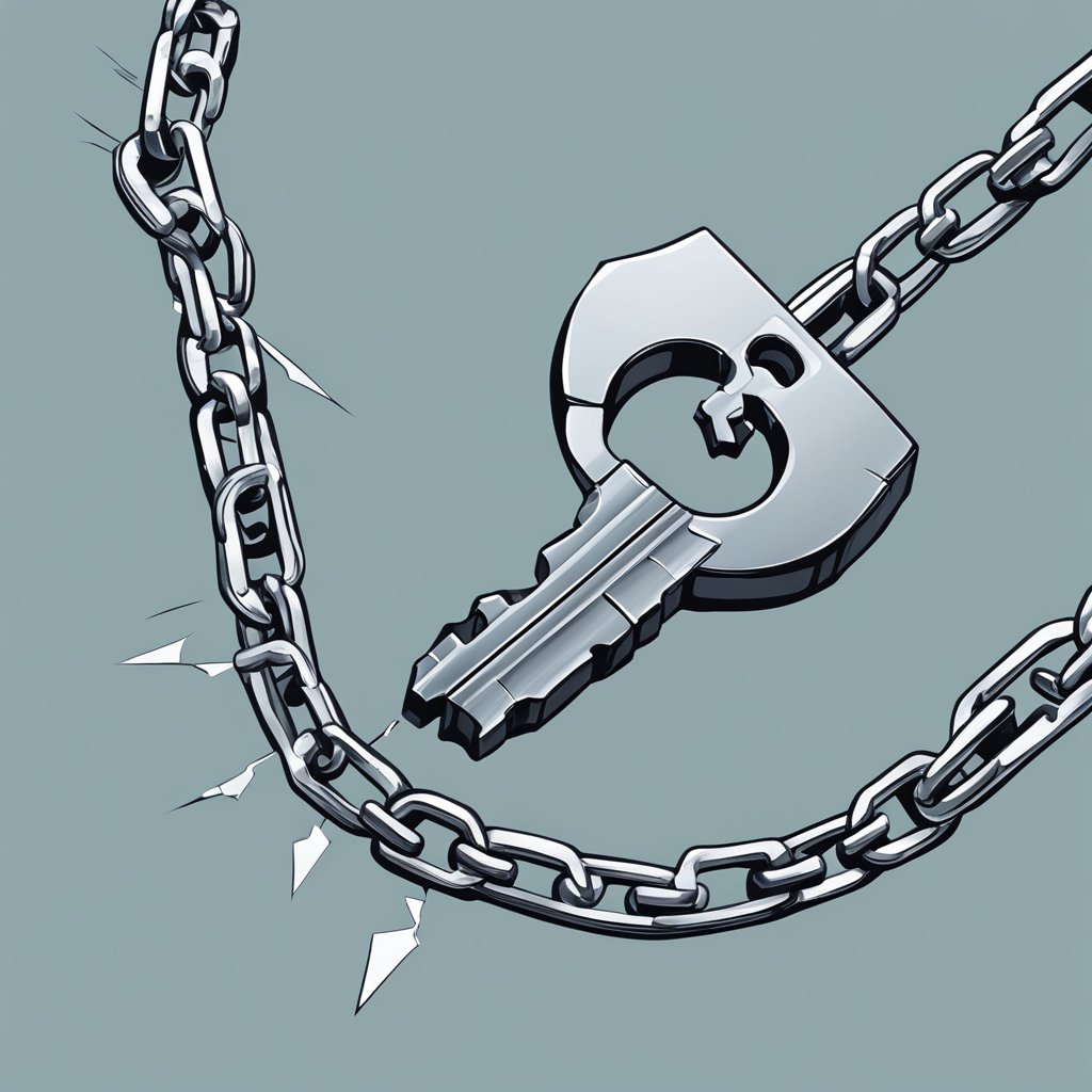 A broken chain symbolizing Leadscrape's limitations, with a shining key representing the alternative solution