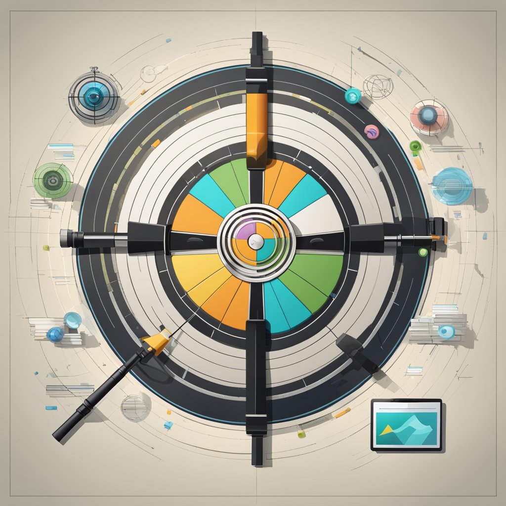 A targeted sniper scope locked onto a bullseye target, surrounded by various channels of lead generation sources