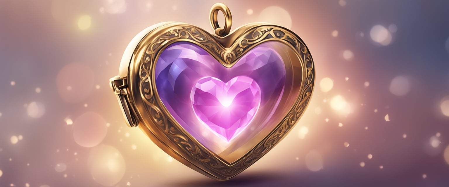 A heart-shaped locket opens, releasing a radiant glow of love towards a specific person