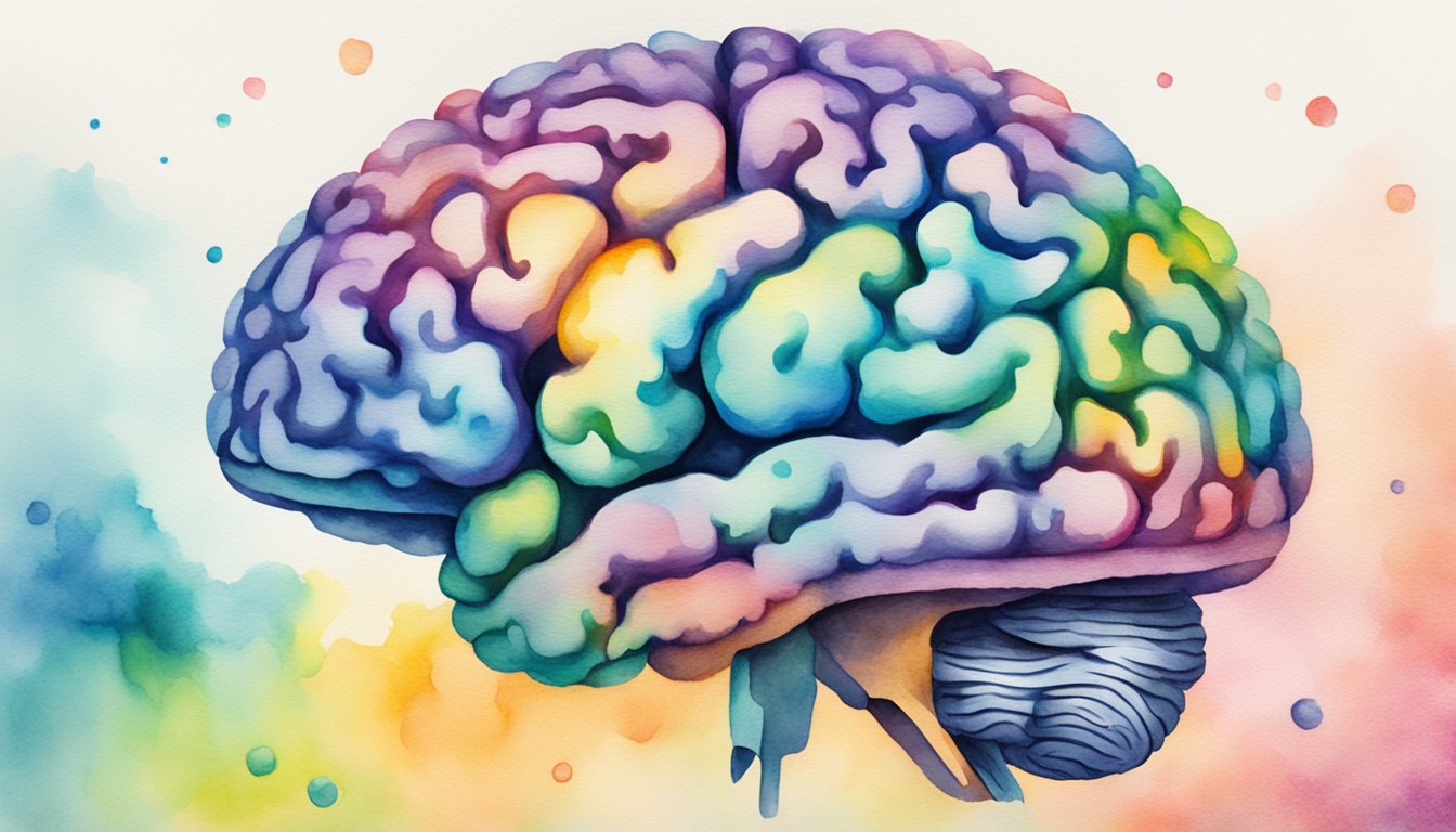 A brain with dopamine receptors being activated by SSRIs, creating a sense of increased dopamine levels