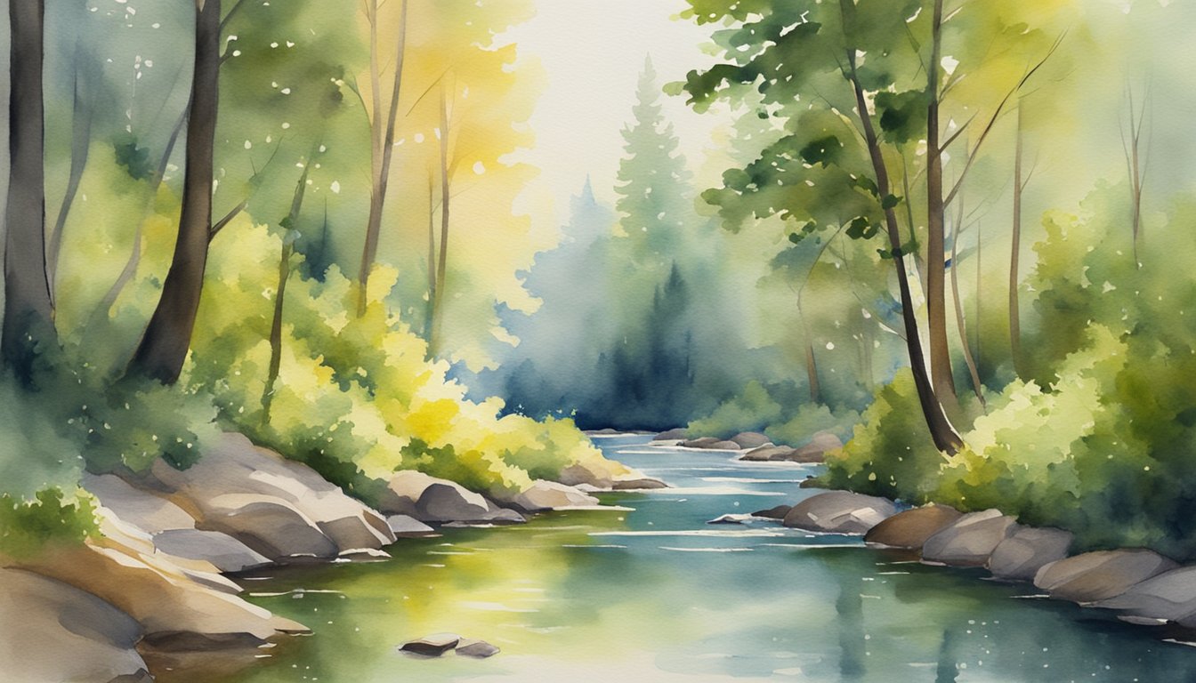 A serene forest with sunlight filtering through the trees, highlighting a path leading to a tranquil river.</p><p>Birds chirping and the sound of flowing water create a peaceful atmosphere, promoting relaxation and dopamine release