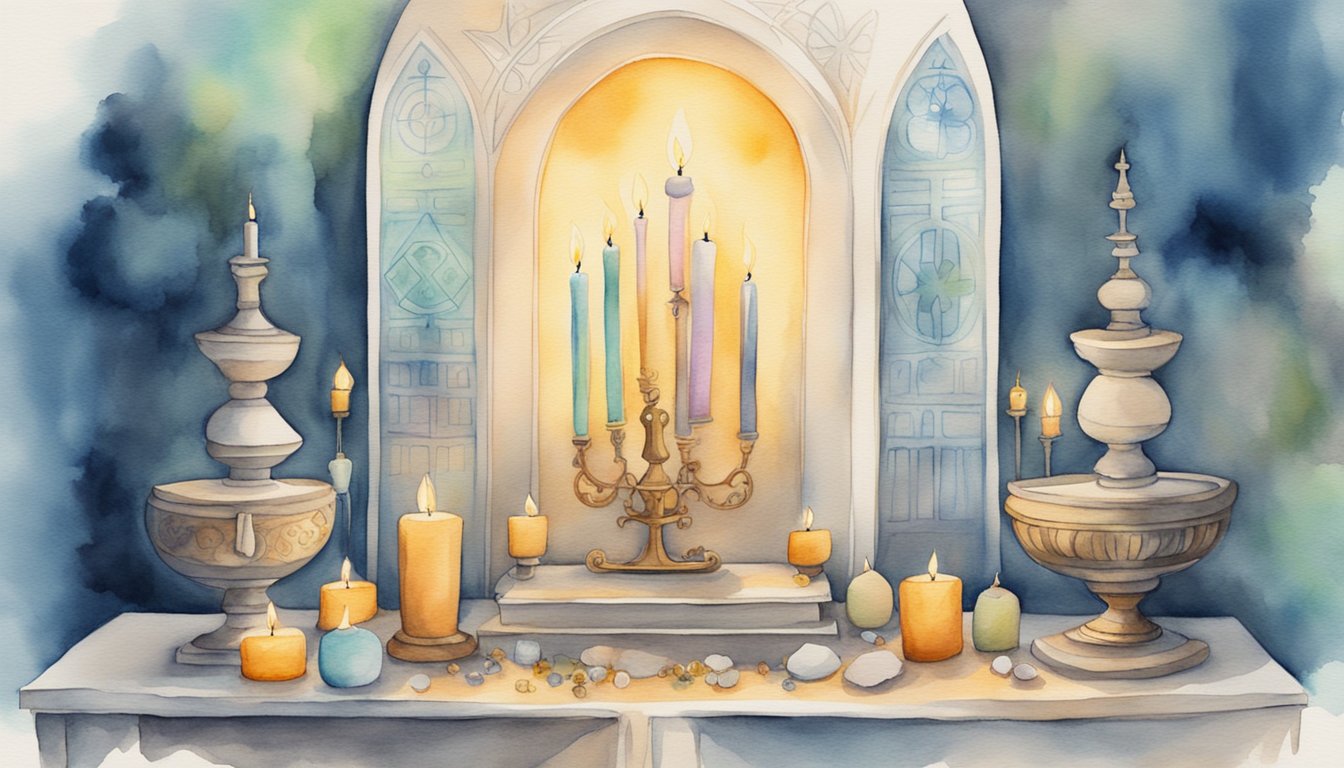 A sacred altar adorned with candles and symbols of the Key Dates and Practices high holy days 2024