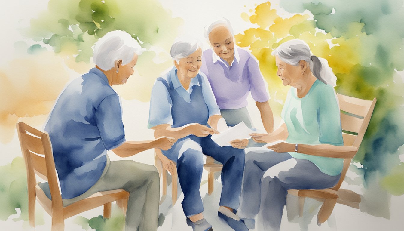 A group of caregivers engage with a person with dementia, offering support and management strategies