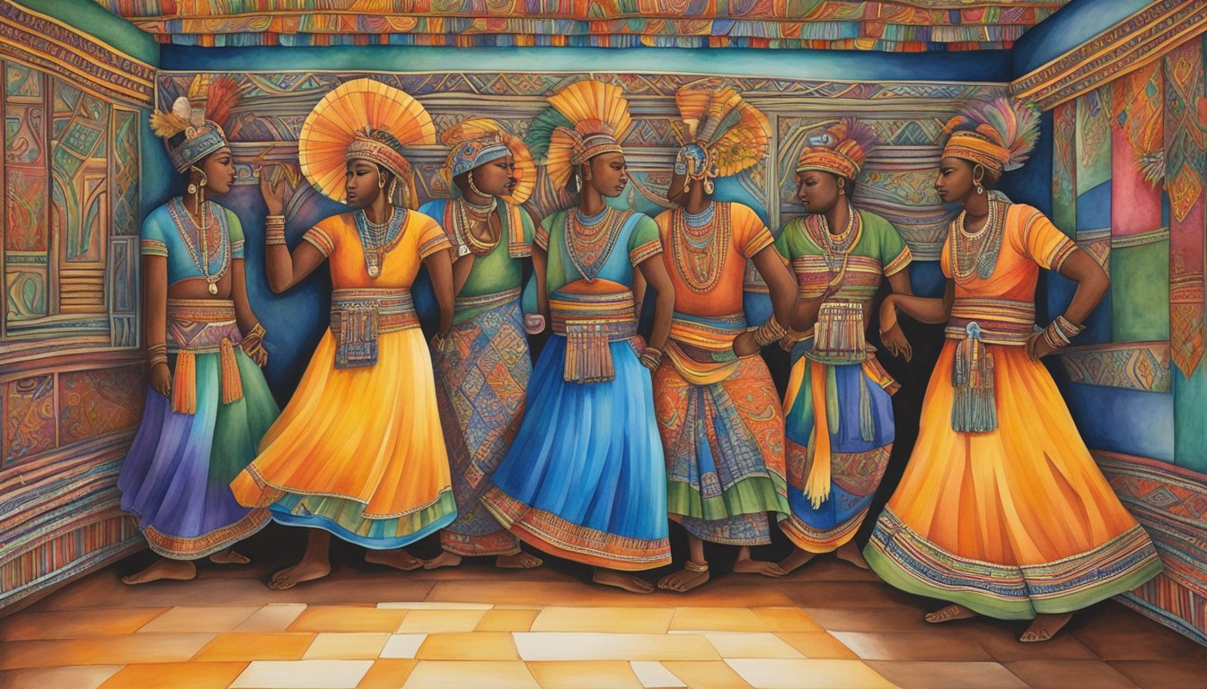 Vibrant colors and intricate patterns adorn the walls, depicting traditional dances and rituals of the Rizz rizz culture.</p><p>Brightly colored fabrics and ornate masks are displayed, symbolizing the rich cultural heritage of the Rizz rizz people