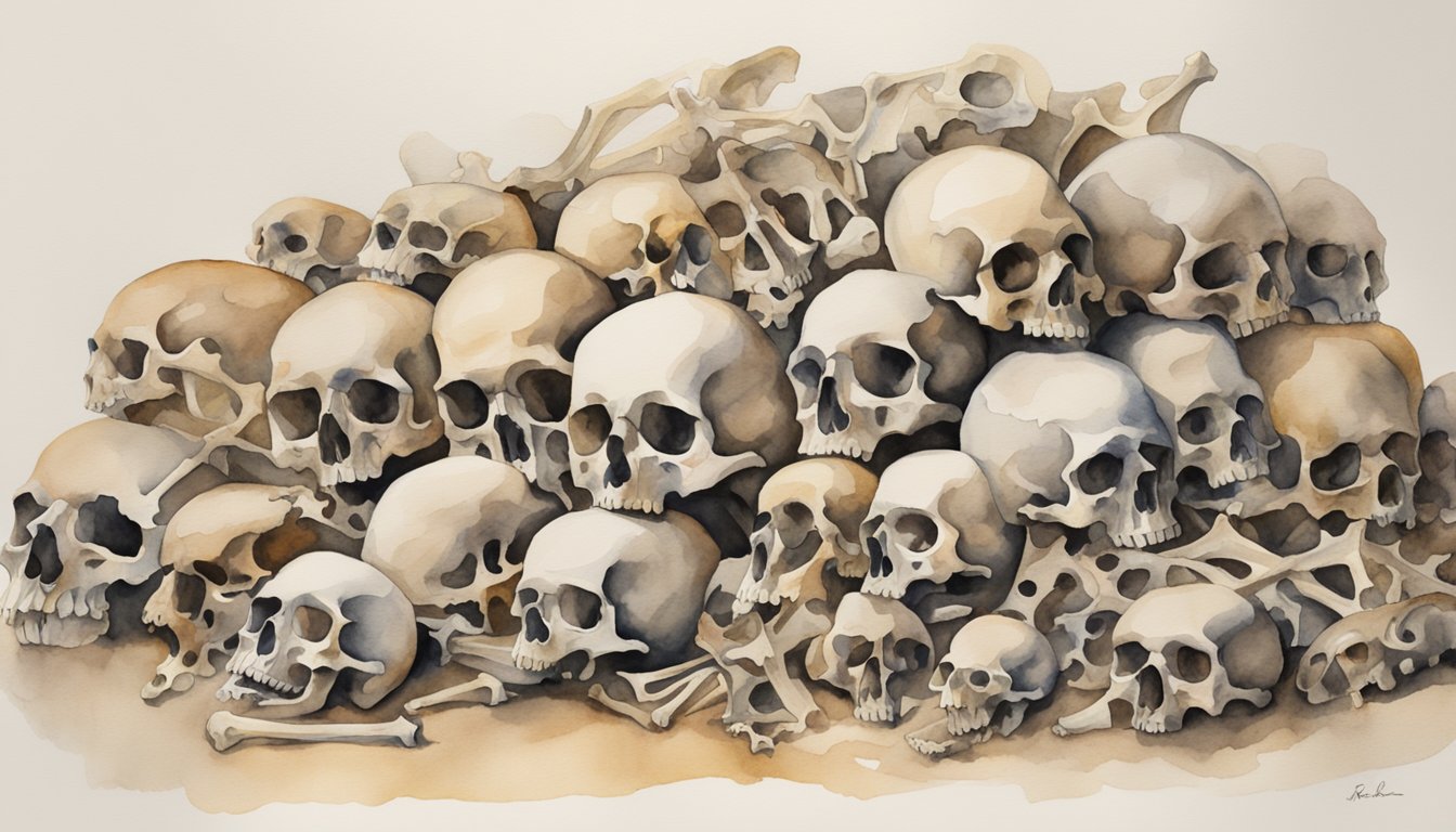 A pile of bones arranged in an organized manner, showcasing the different shapes and sizes of bones found in the human body