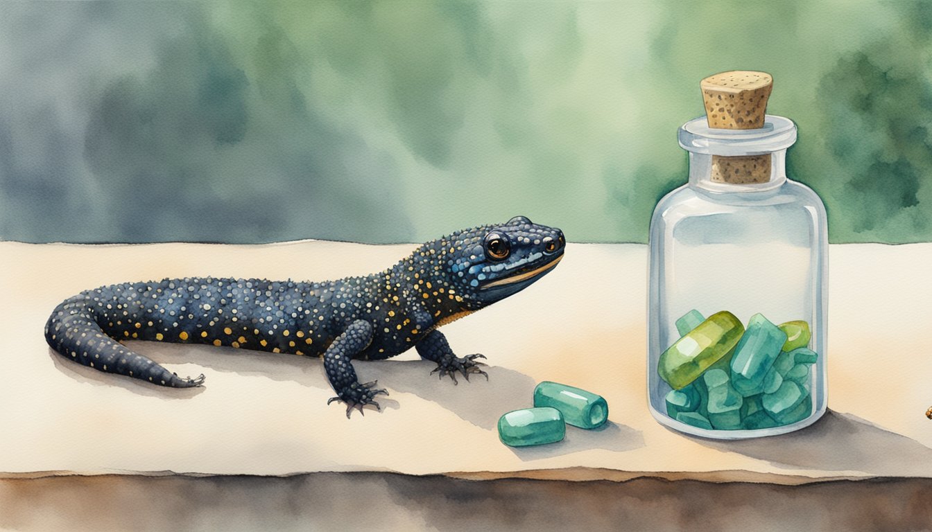 A Gila monster and a vial of Ozempic sit side by side, showcasing the natural connection between the medication and the lizard's venom