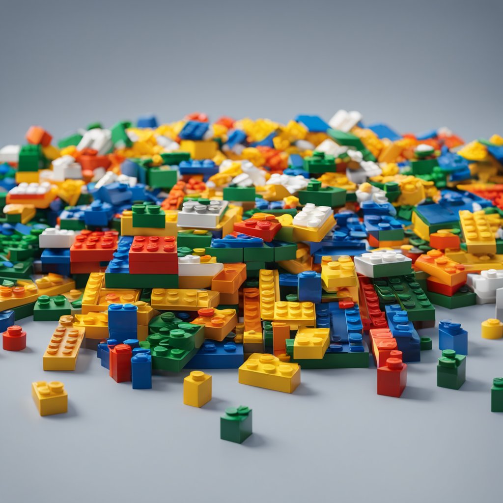 A colorful pile of lego piece 32557 being sorted into different compartments, creating an organized and satisfying display of the pieces