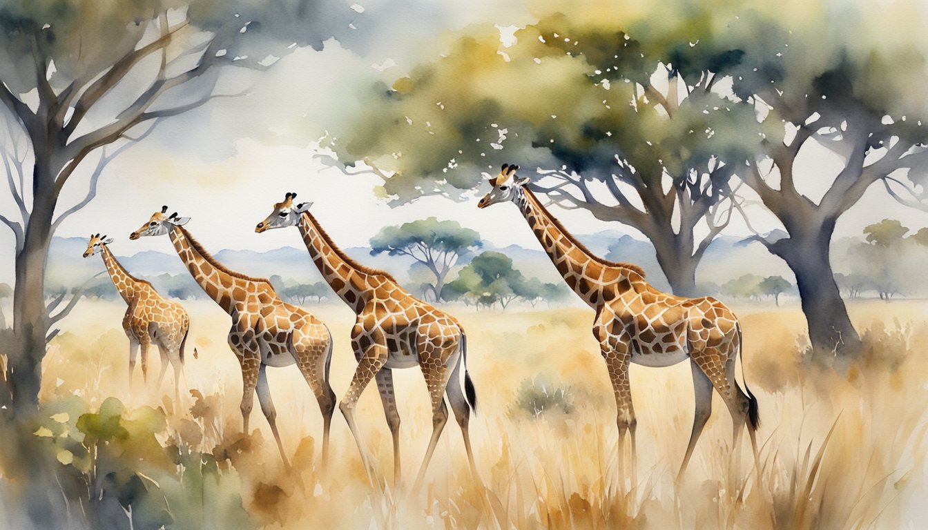 Giraffes roam vast grasslands, their long necks stretching to reach leaves.</p><p>Herds gather near watering holes, while conservation efforts strive to prevent extinction