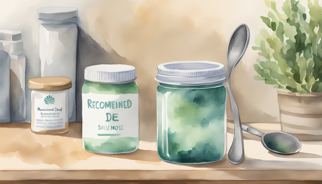 A jar of sea moss gel sits on a kitchen counter, next to a measuring spoon.</p><p>A label reads "Recommended daily dosage: 1-2 tablespoons."