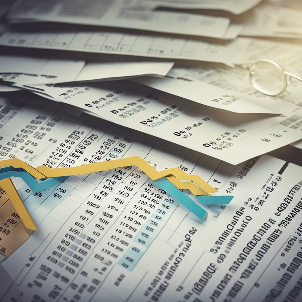 A chart displaying stock market fluctuations in Brazil with tax documents and regulations in the background