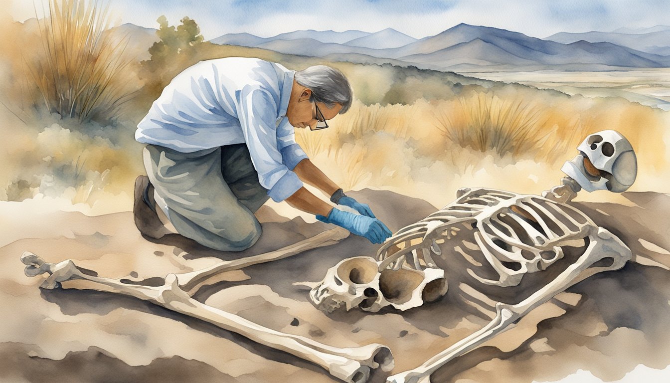 A scientist carefully examines ancient skeletal remains, uncovering clues to the significance of the Kennewick Man discovery