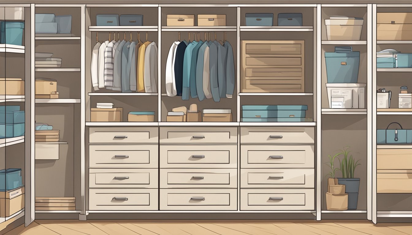 A cabinet with drawers sits in a tidy room, labeled "Purchase and Aftercare." The drawers are neatly organized with various items inside