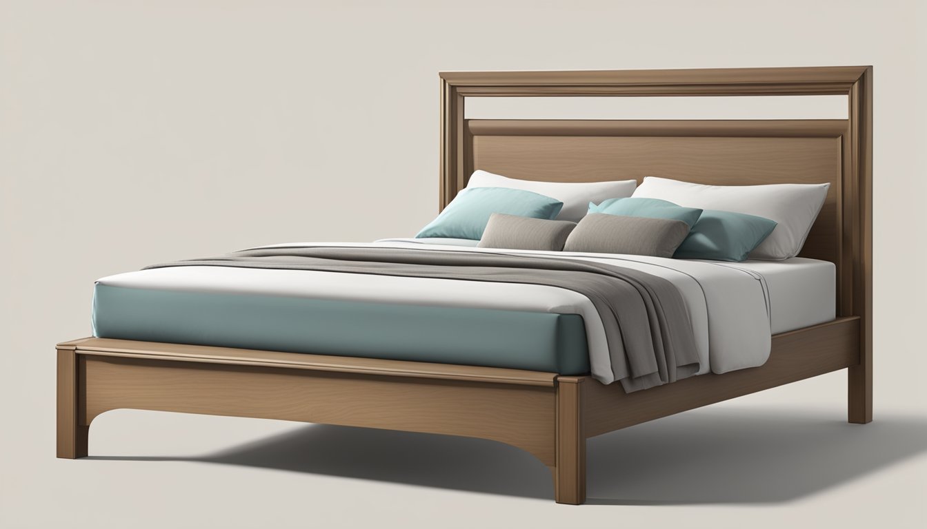 A queen size bed, measuring 60 inches wide and 80 inches long, with a mattress and pillows, against a neutral background