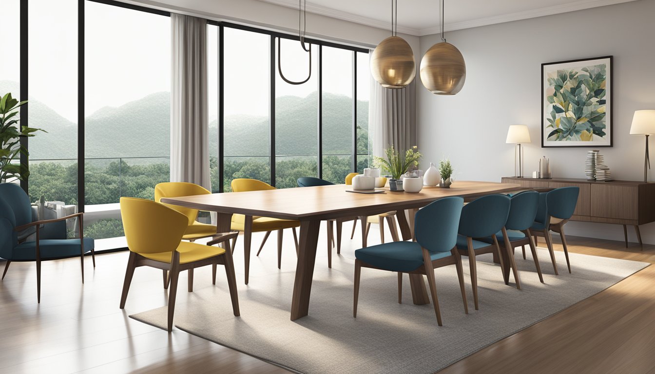 Sleek, minimalist dining chairs arranged around a polished table in a contemporary Singaporean dining room