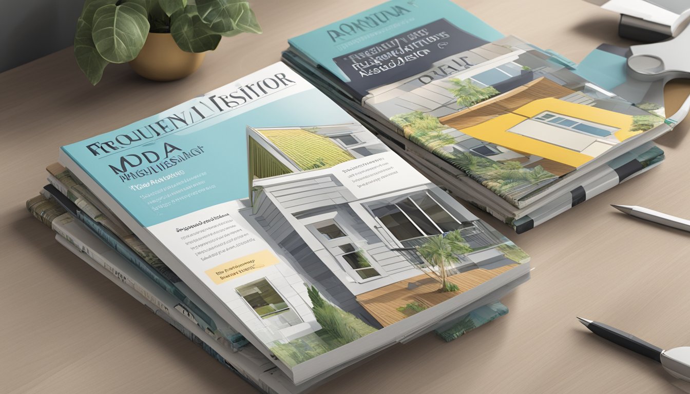 A stack of interior design magazines with "Frequently Asked Questions moda interior" prominently displayed on the cover