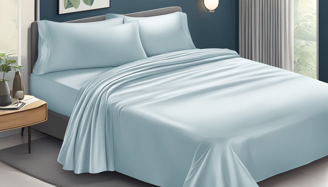 The cooling bed sheets in Singapore lay gently over the mattress, with a soft and inviting texture that promises a comfortable and refreshing night's sleep