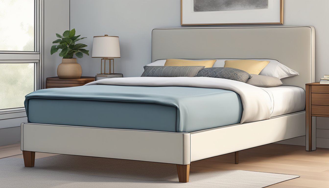 A single bed measuring 39 inches wide and 75 inches long, with a height of 20 inches, placed against a white wall with a bedside table next to it