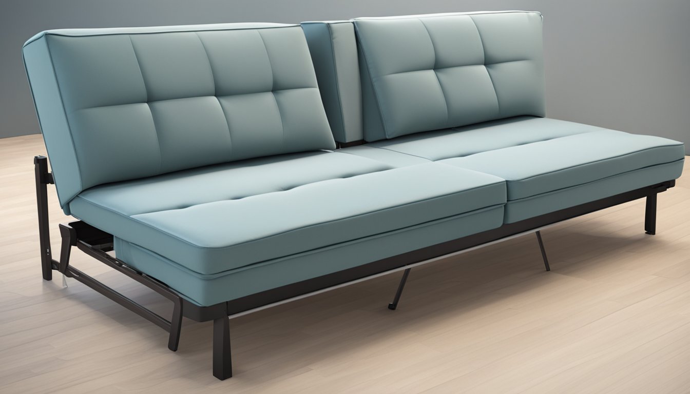 A convertible sofa bed unfolds into a comfortable sleeping space. The cushions and backrest adjust easily, providing a versatile and convenient furniture piece