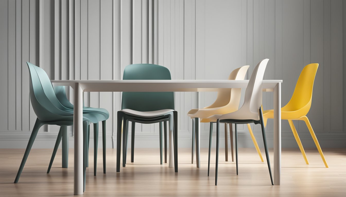 A group of plastic dining chairs arranged in a modern setting, with clean lines and minimalist design, showcasing the aesthetic appeal of the material