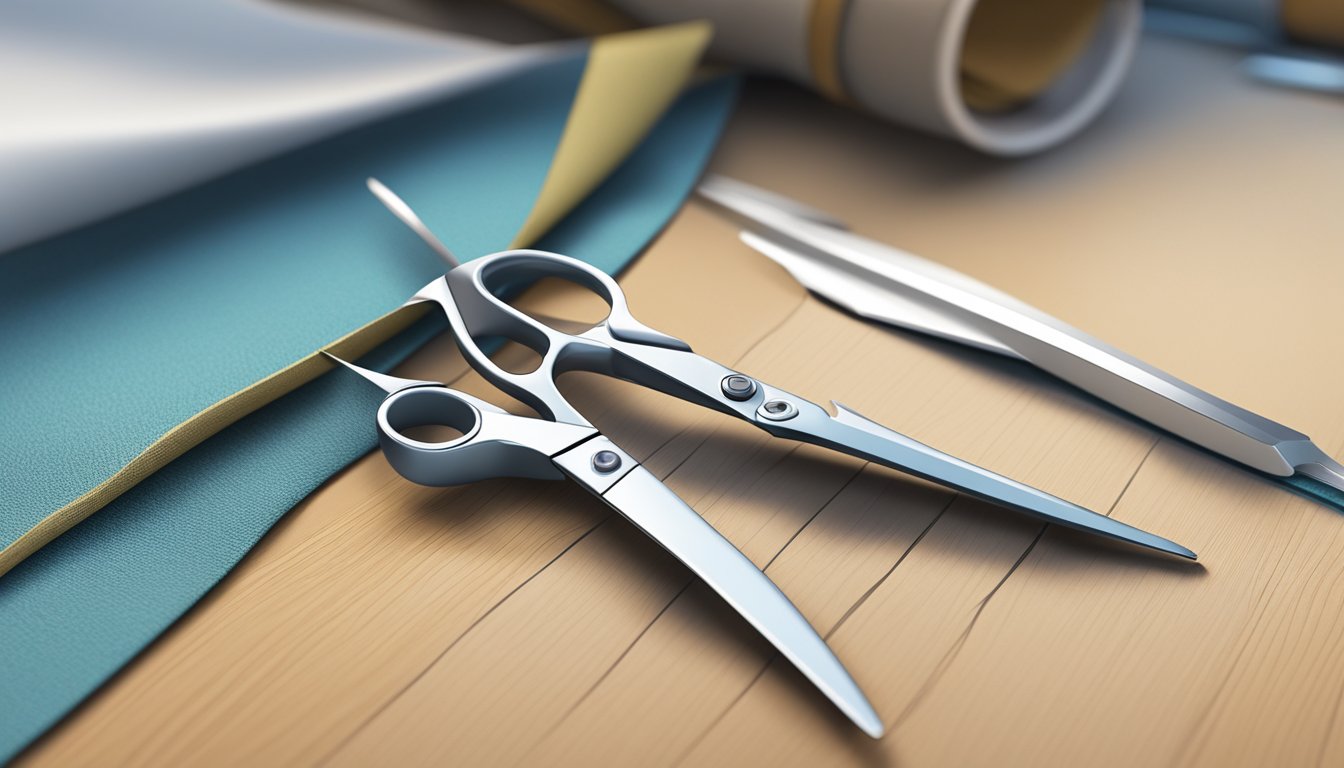 A pair of scissors precisely cuts away excess material from a fabric, creating clean and smooth edges