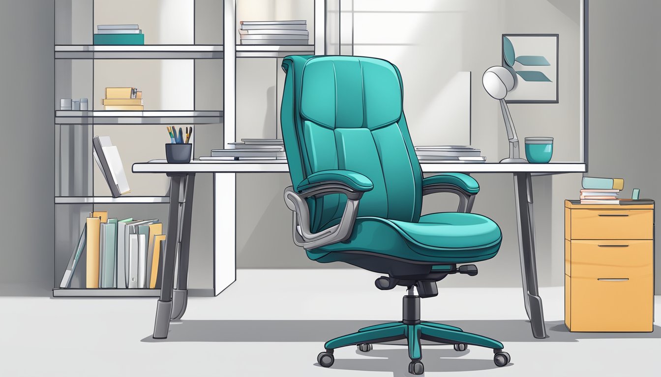 A well-maintained office chair with regular cleaning and occasional lubrication, positioned at a desk with proper ergonomic alignment