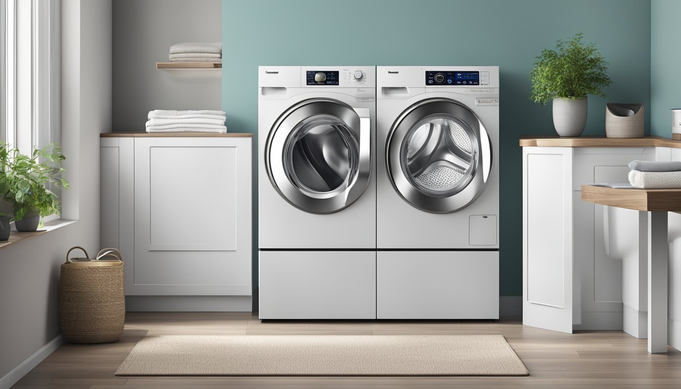 A sleek, modern washing machine with a digital display and touch controls. It features advanced technology for efficient and effective family laundry care