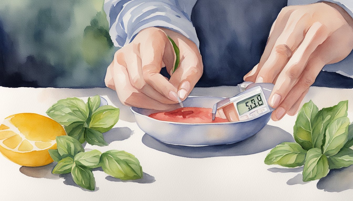 A person measures blood sugar levels after consuming stevia