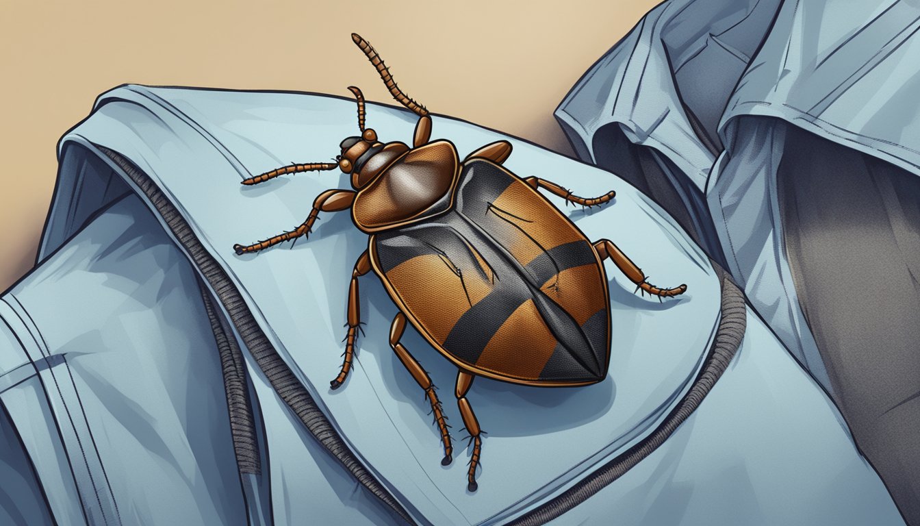 Bed bugs infesting clothing items, with a crossed-out bug symbol over the clothes