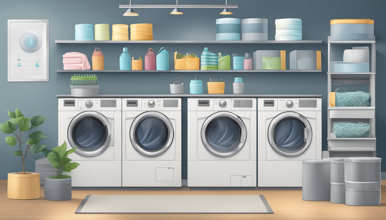 A laundry room with various dryer symbols displayed on a control panel