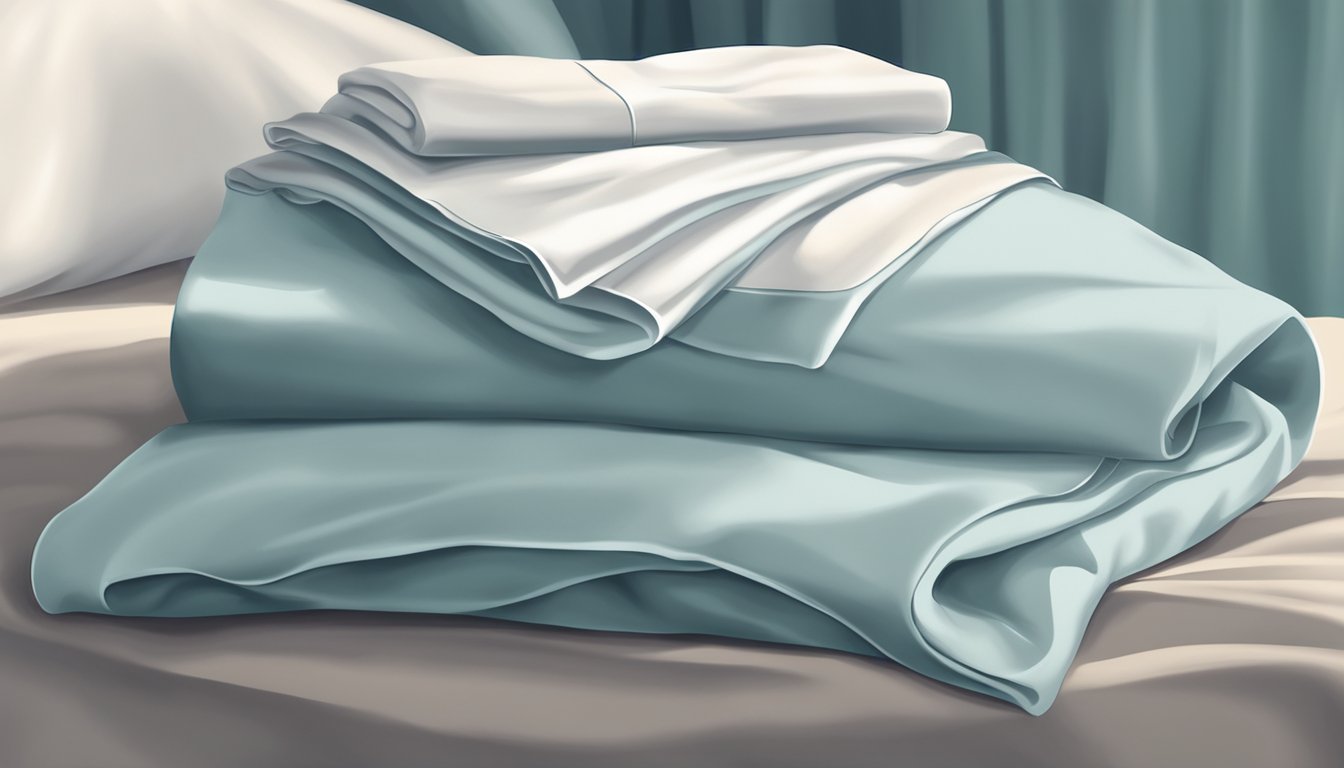 Cotton bed sheets neatly folded on a bed, with a soft pillow and a cozy blanket nearby