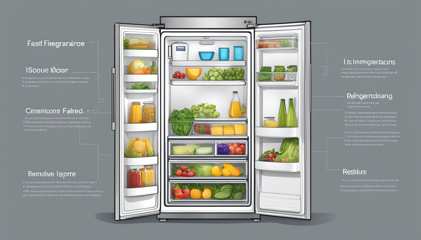 A single door refrigerator with various size options displayed alongside a list of frequently asked questions