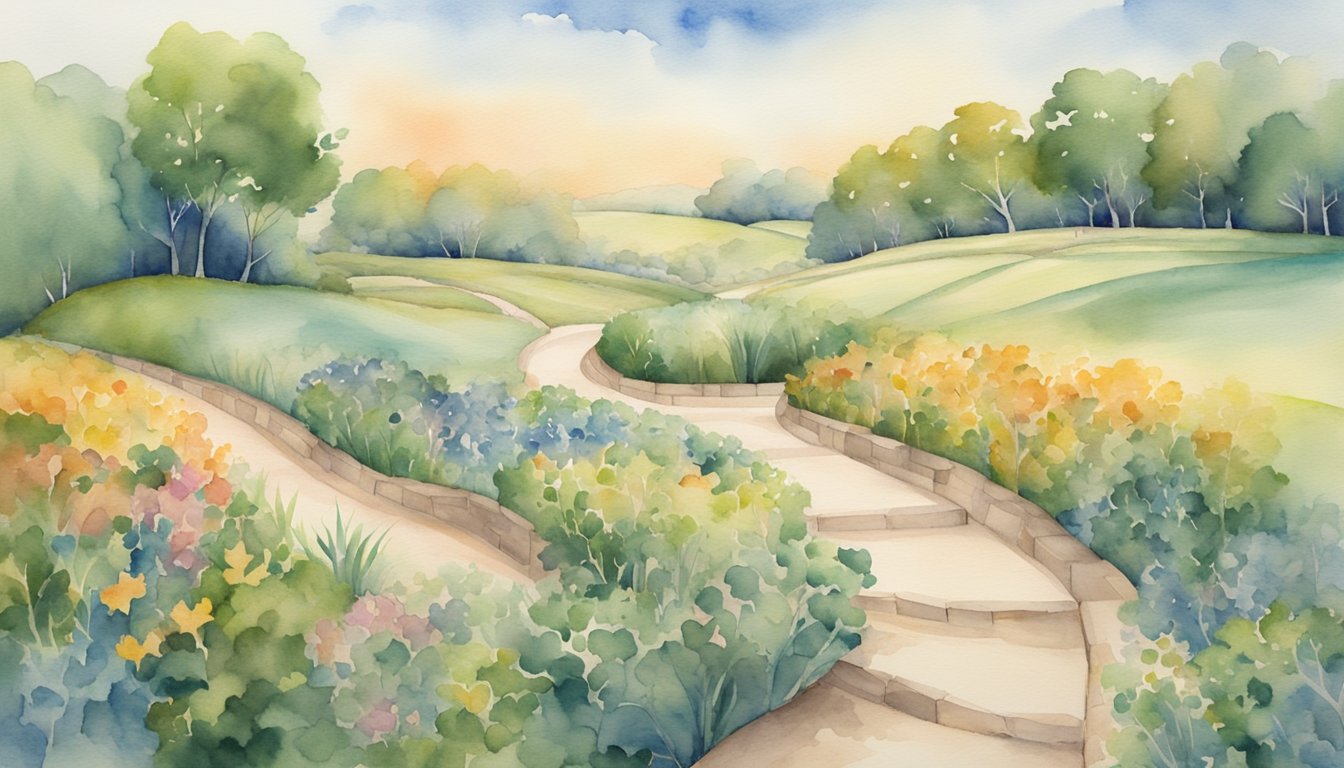 A winding path stretches across a diverse landscape, symbolizing the lifelong journey of navigating autism