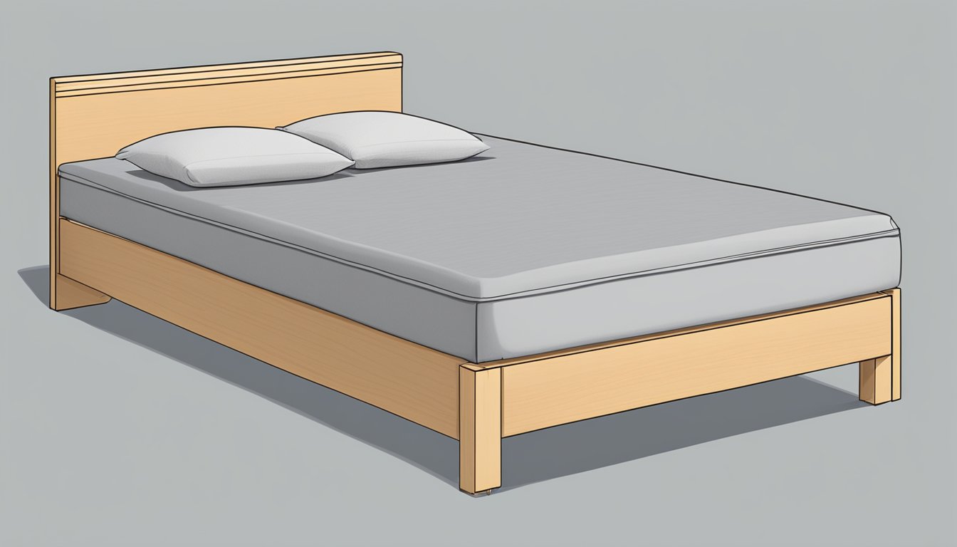 A standard single bed, measuring 90 cm by 190 cm, sits against a wall with a simple headboard