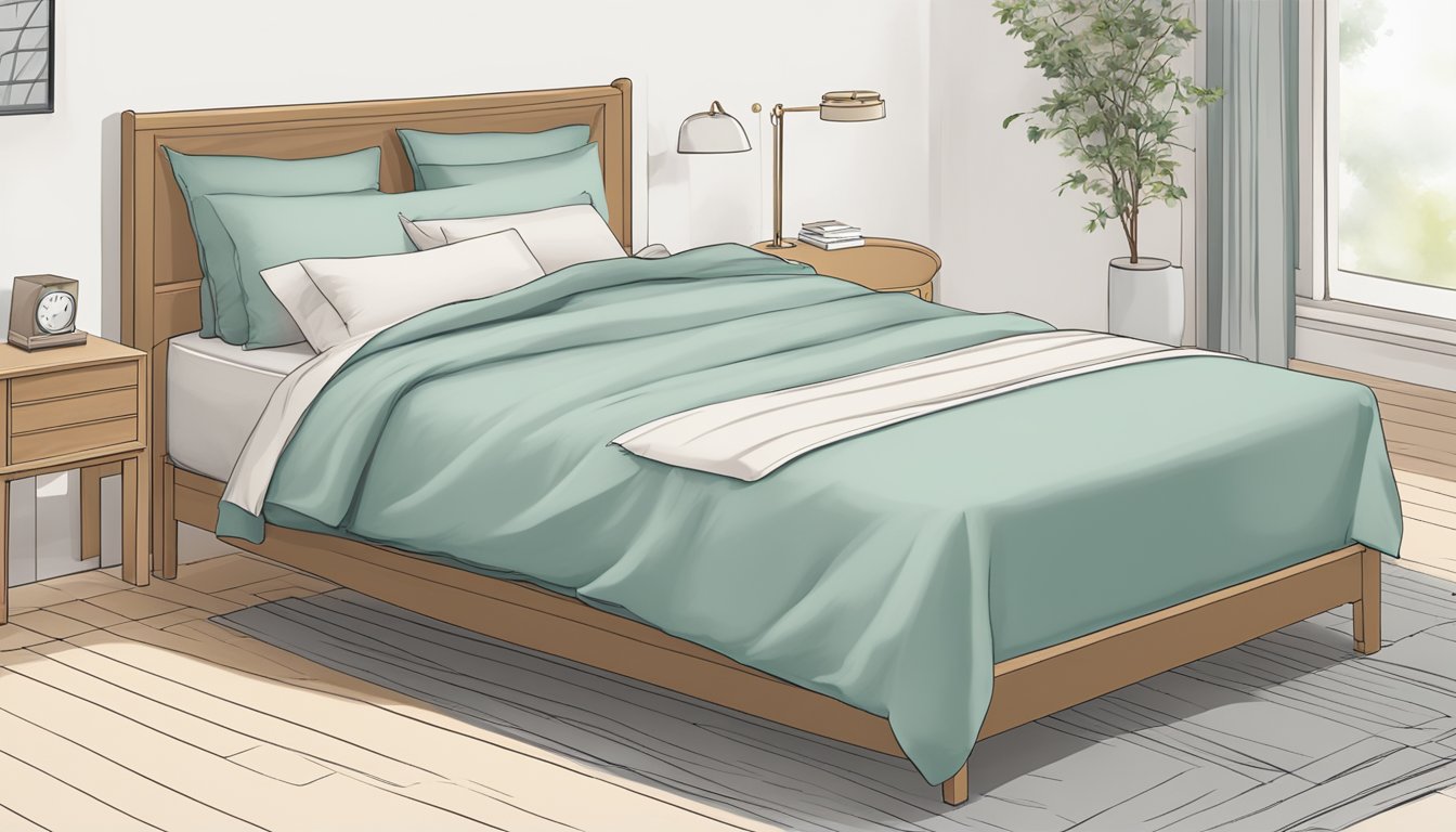 A standard single bed measuring 90 cm wide and 190 cm long, with a simple, unadorned frame and a neatly made bedspread