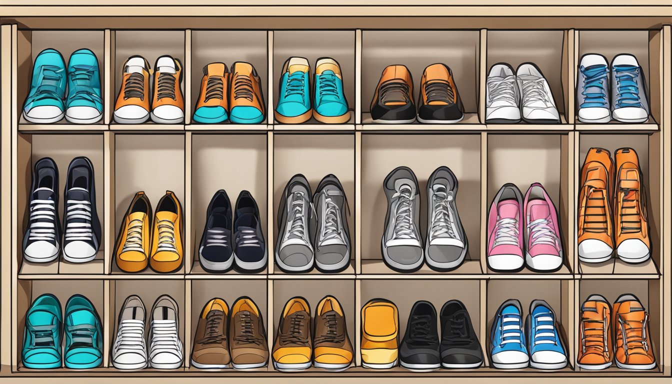 A shoe holder is wall-mounted, with multiple compartments for shoes