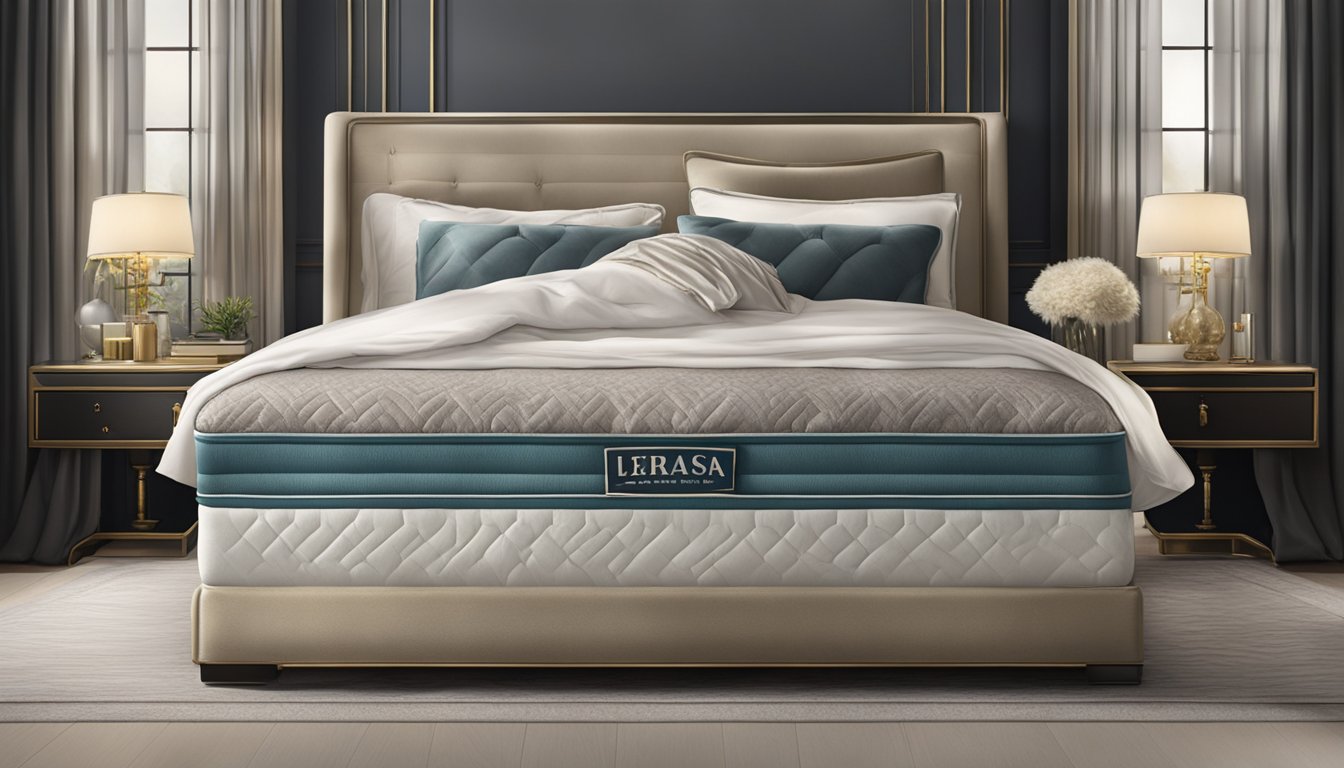 A plush, opulent mattress adorned with silky, decadent linens and fluffy pillows