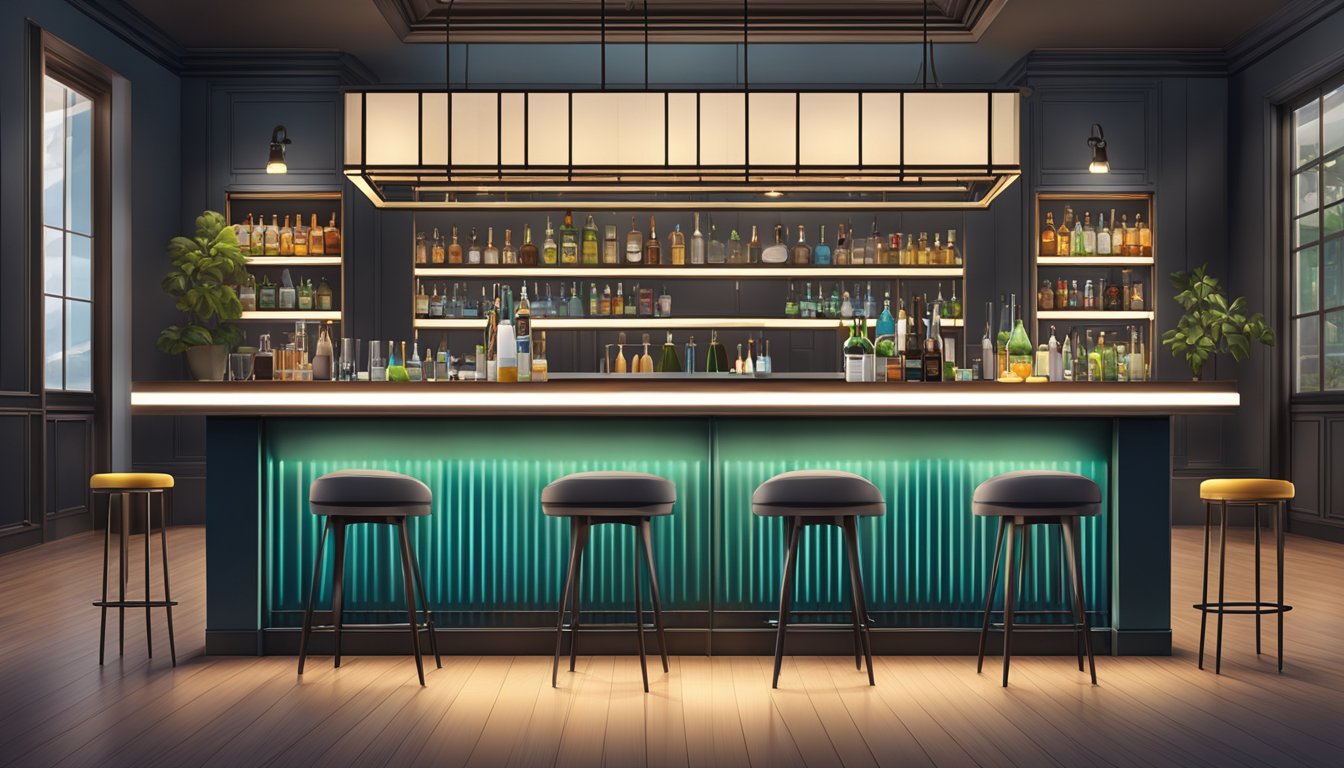 A well-lit bar counter with modern accessories and sleek design