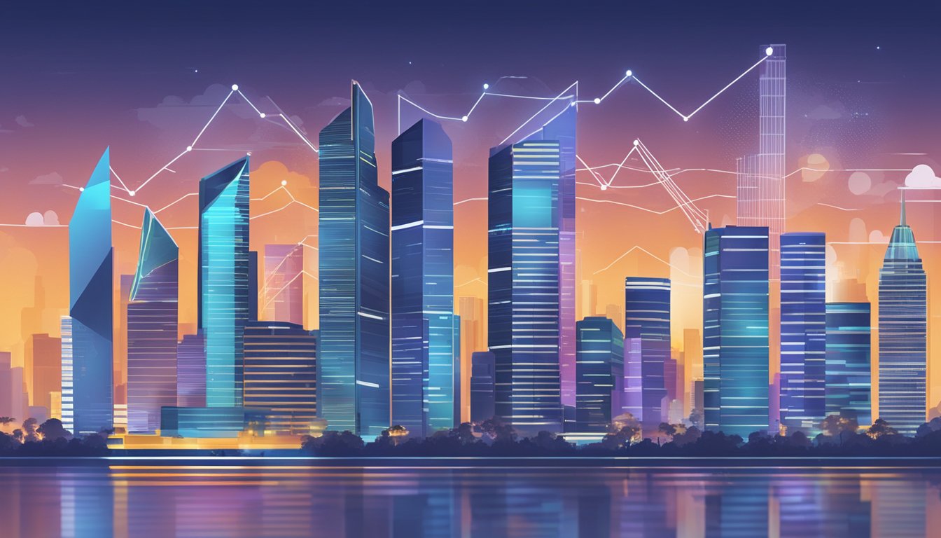 A city skyline with a graph overlay showing salary data for technical support specialists in Singapore