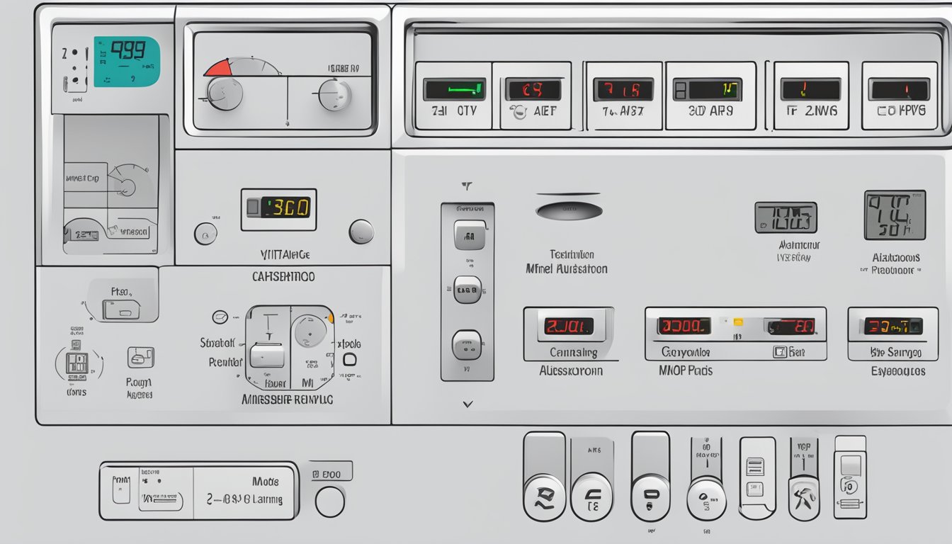 The Mitsubishi aircon controller displays various symbols for different functions, such as fan speed, temperature, and mode settings