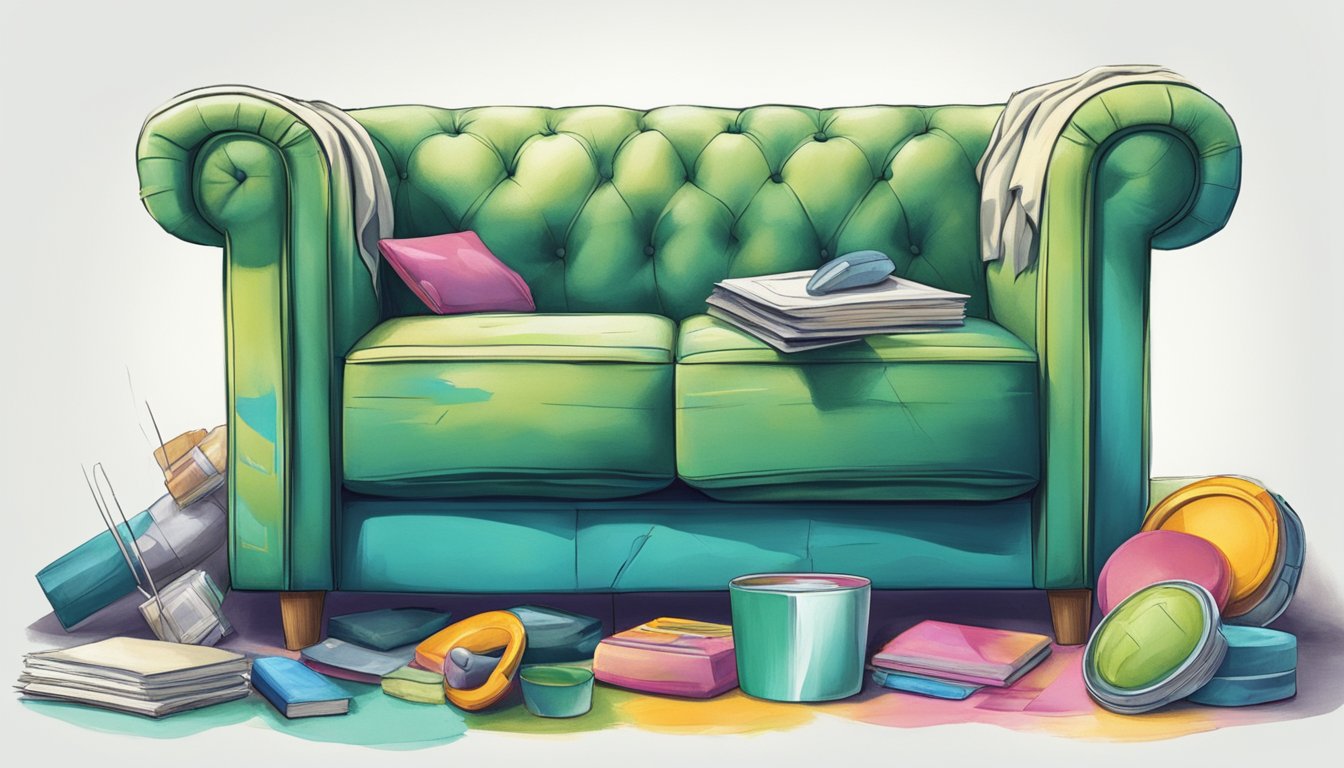 A sofa being scratched with various objects but remaining unscathed