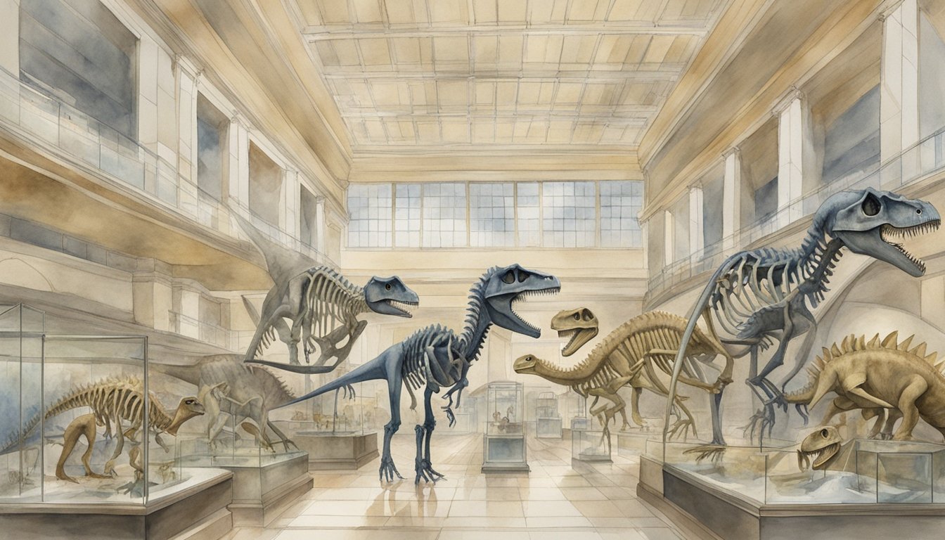 Several dinosaur skeletons displayed in a museum, with signs indicating their classification and characteristics.</p><p>Over 700 different dinosaur species have been discovered