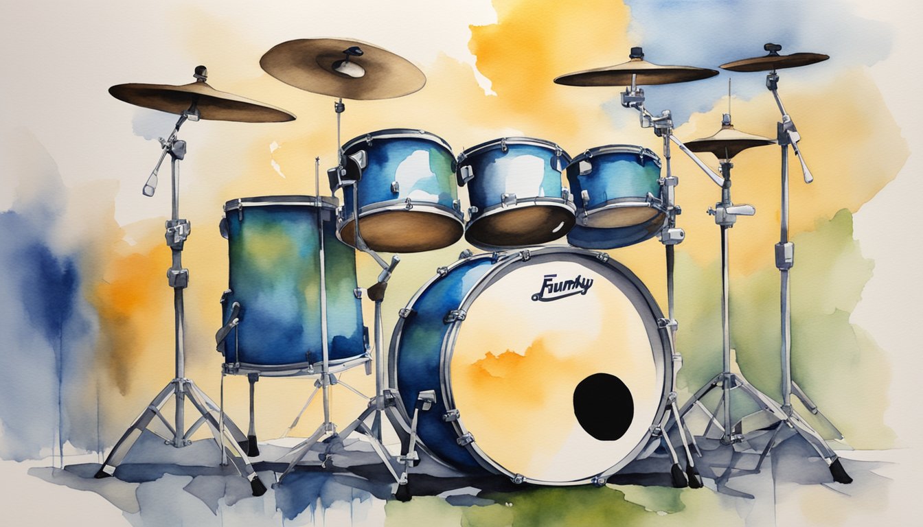 A drum set sits center stage, with drumsticks poised in mid-air, as the room reverberates with the iconic beats of 'Funky Drummer.'