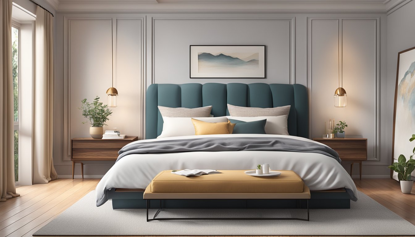 A serene bedroom with a luxurious latex contour pillow on a neatly made bed, surrounded by soft, inviting linens and a warm, cozy atmosphere