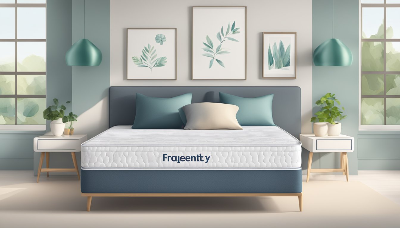 A stack of pocket spring mattresses with a "Frequently Asked Questions" sign on sale